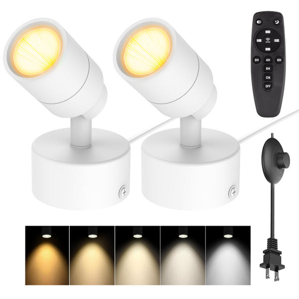 iCreating LED Spotlight Indoor - White Uplighting Indoor 2700K-6500K Stepless Adjustable for Plant 12W Small tree Spot Lights Mini Stage Lights Plug in Floor Light Uplights for Christmas (2Pack White)