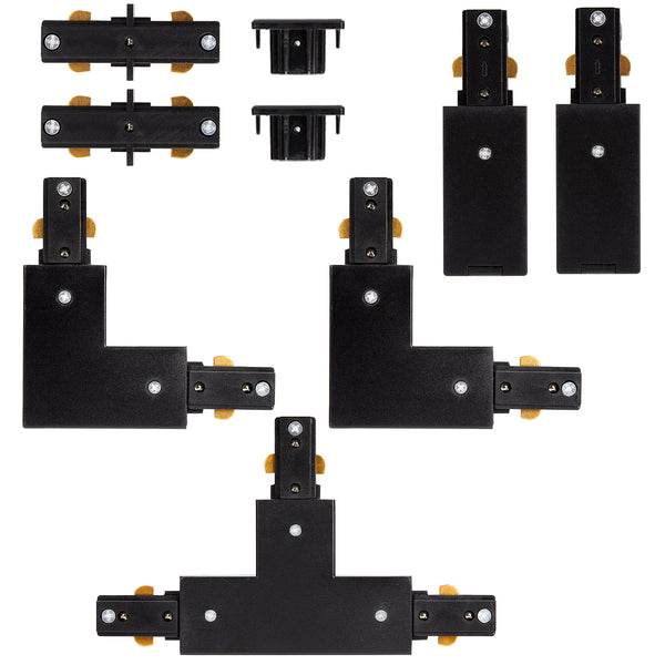 H Track Lighting Connector Kit - iCreating Black H Track Lighting Rails Connectors, 3 Wire Track Lighting Fixtures Accessories All in One Kit for Single Circuit H Type LED Track Lighting Heads System