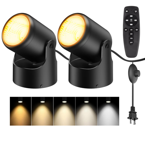 iCreating LED Spotlight Indoor - White Uplighting Indoor 2700K-6500K Stepless Adjustable for Plant 12W Small tree Spot Lights Mini Stage Lights Plug in Floor Light Uplights for Christmas (2Pack Black)