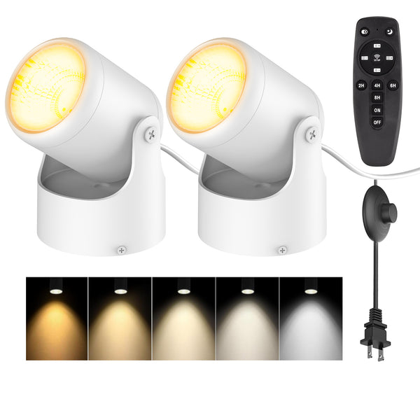 iCreating LED Spotlight Indoor - White Uplighting Indoor 2700K-6500K Stepless Adjustable for Plant 12W Small tree Spot Lights Mini Stage Lights Plug in Floor Light Uplights for Christmas (2Pack White)