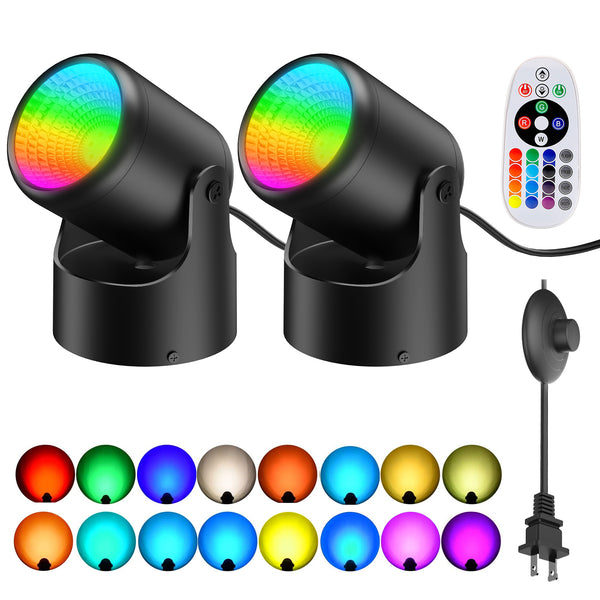 iCreating LED Spotlight Indoor - RGBW Uplighting Indoor Color Changing with Remote for Plants 12W Small tree Spot Lights Mini Stage Lights Plug in Floor Light Uplights for Christmas Halloween (2 Pack, Black)