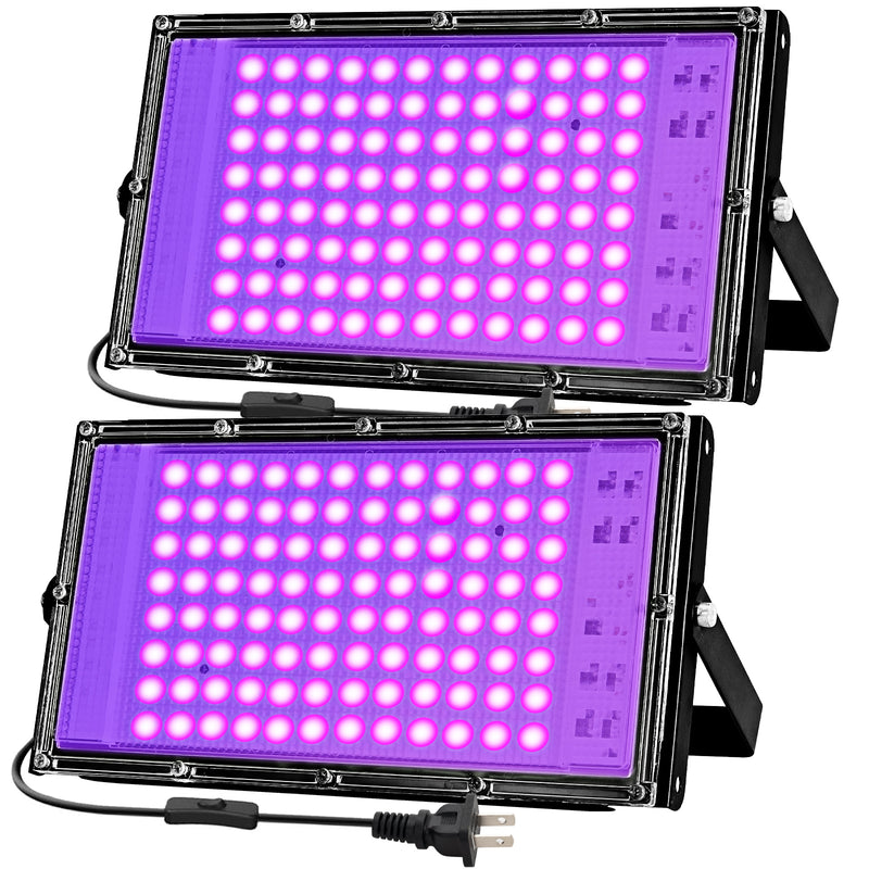 100W Black Lights for Glow Party - Indoor Large High Power Black Light Flood Light 395nm UV Blacklight Floodlight Purple Black Light Spotlight Fluorescent UV Light for Halloween (2 Pack)