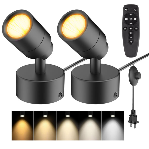 iCreating LED Spotlight Indoor - White Uplighting Indoor 2700K-6500K Stepless Adjustable for Plant 12W Small tree Spot Lights Mini Stage Lights Plug in Floor Light Uplights for Christmas (2Pack Black)