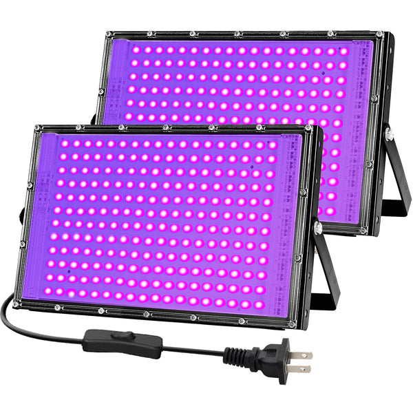 200W Black Lights for Glow Party - Indoor Large High Power Black Light Flood Light 395nm UV Blacklight Floodlight Purple Black Light Spotlight Fluorescent UV Light for Halloween (2 Pack)