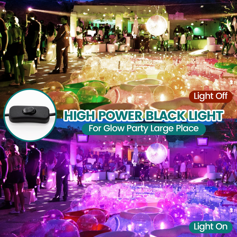 100W LED Black Light Outdoor - Large High Power Black Light Flood Light Waterproof Blacklight Floodlight 395nm Black Light Spotlight UV Black Lights for Glow Party Halloween Yard (2 Pack)