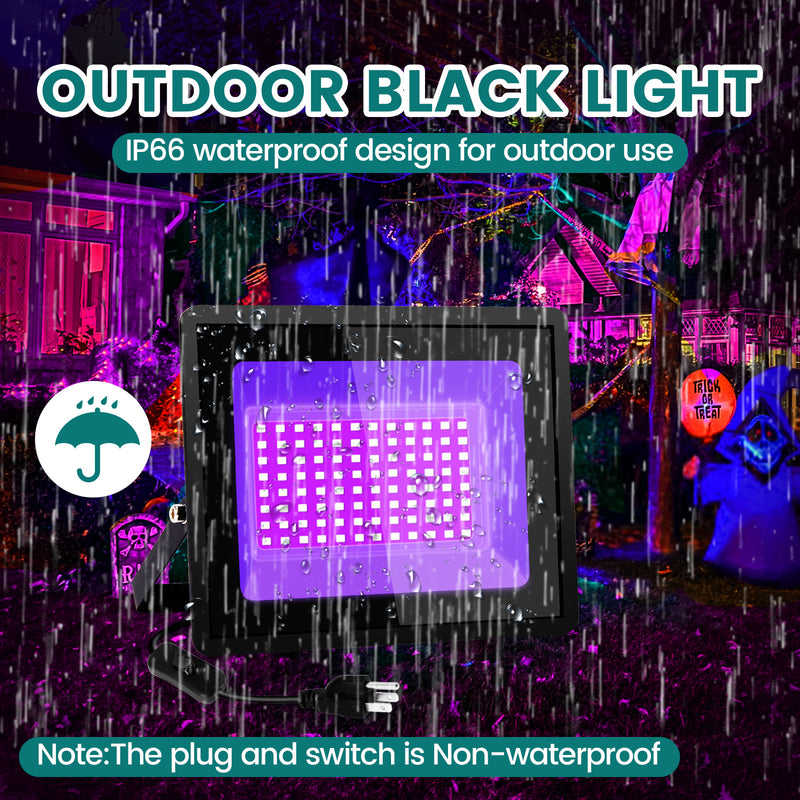 100W LED Black Light Outdoor - Large High Power Black Light Flood Light Waterproof Blacklight Floodlight 395nm Black Light Spotlight UV Black Lights for Glow Party Halloween Yard (2 Pack)