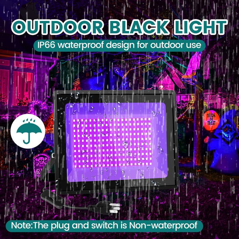 200W LED Black Light Outdoor - Large High Power Black Light Flood Light Waterproof Blacklight Floodlight 395nm Black Light Spotlight UV Black Lights for Glow Party Halloween Yard (2 Pack)