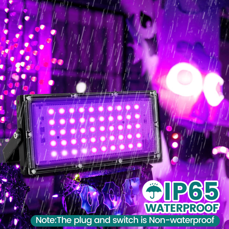 50W Black Lights for Glow Party - Indoor Strong High Power Black Light Flood Light 395nm UV Blacklight Floodlight Purple Black Light Spotlight Fluorescent UV Light for Halloween (2 Pack)