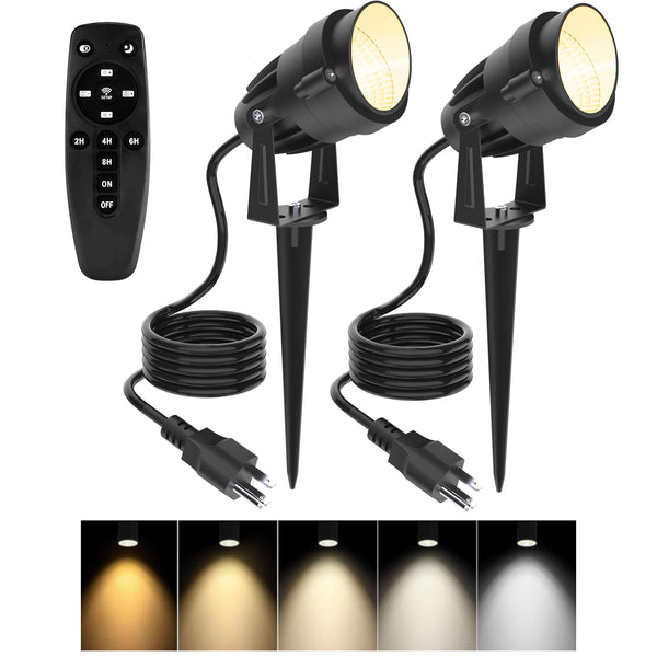 iCreating LED SpotLight Outdoor - White 2700K-6500K Stepless Adjustable LED Spot Lights with Remote Timer, Plug in Waterproof Landscape Lights Dimmable Landscape Lighting Uplighting for Tree (2Pack)