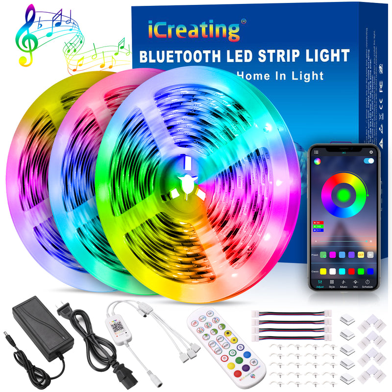 50ft Bluetooth LED Strip Lights, SMD5050 Music Sync LED Lights Strip, RGB  Color Changing LED Lights with Remote,Smart Phone APP Control, LED Lights