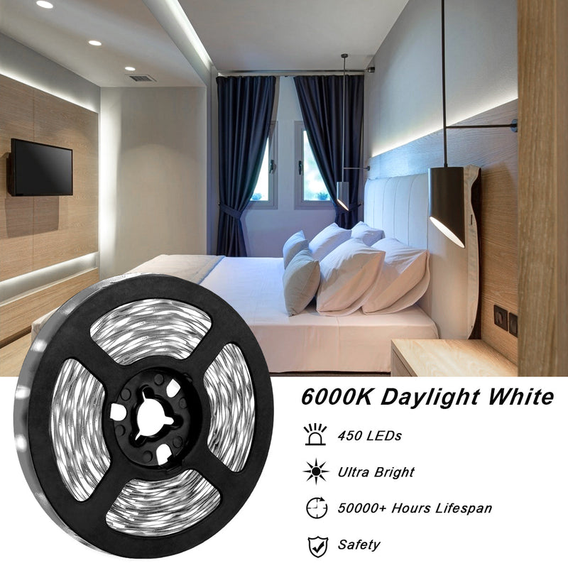 65.6ft White LED Strip Lights, iCreating Upgraded Bright Daylight White LED Light Strip Flexible Tape Lights, LED Mirror Lights, Under Cabinet Lighting Strips for Mirror Under Cabinet Bedroom Kitchen