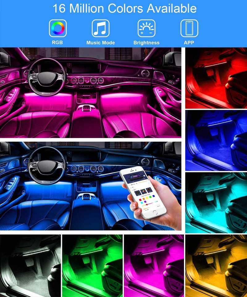 Interior Car Lights, Car LED Lights with Dream Color DIY Mode and Music  Sync, APP Control with Remote LED Lights for Car, Multicolor Under Dash Car