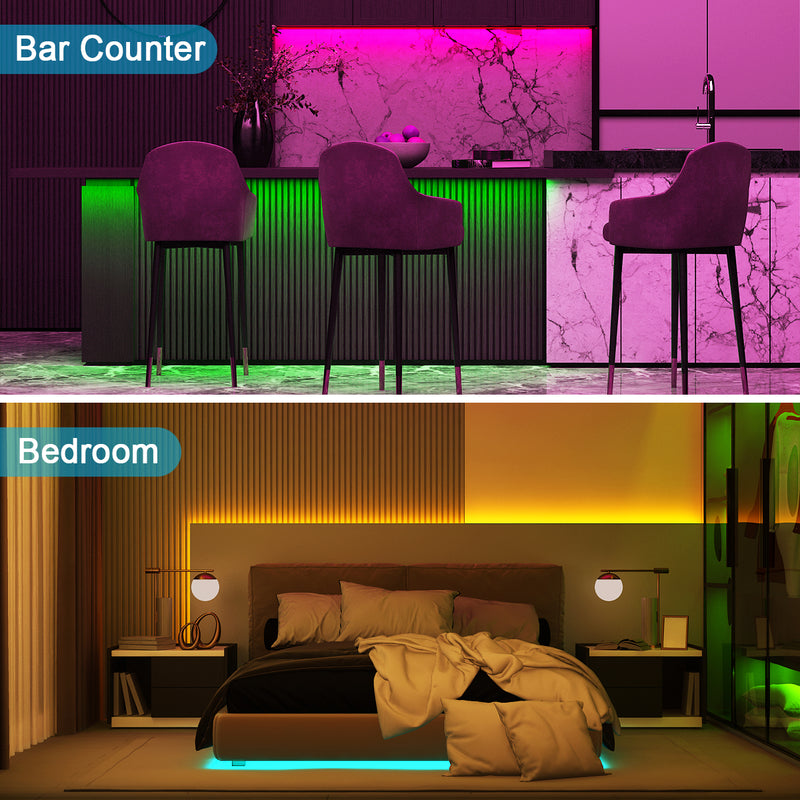 LED Strip Lights 3-50ft Room TV 5050 Music Sync Bluetooth RGB USB Color  Changing